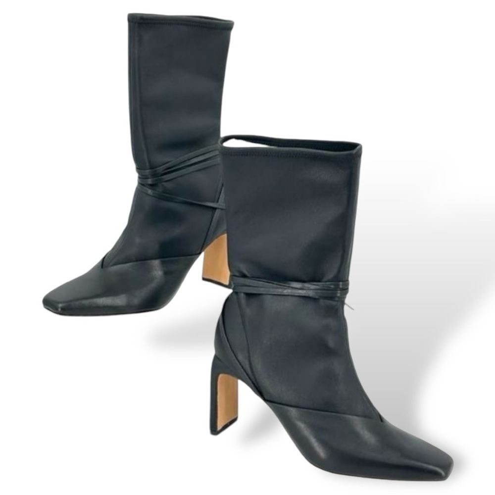 Jonathan Simkhai Tanner Leather Sock Pull On Ankle Tie Booties Boots New size 38